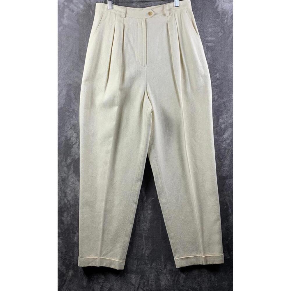 VTG 90s Women's Lauren Ralph Lauren sz. 12 Silk Linen Pleated Cuffed Pants (725)